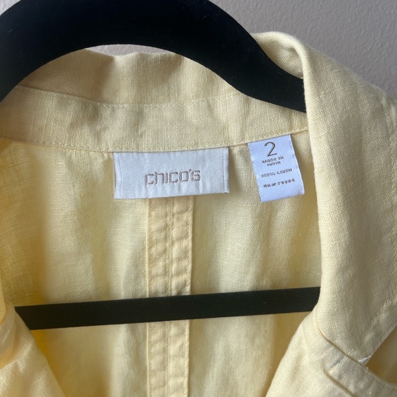 Chico's Yellow Safari/Utility Linen Blazer- Size 2 - Picture 2 of 6